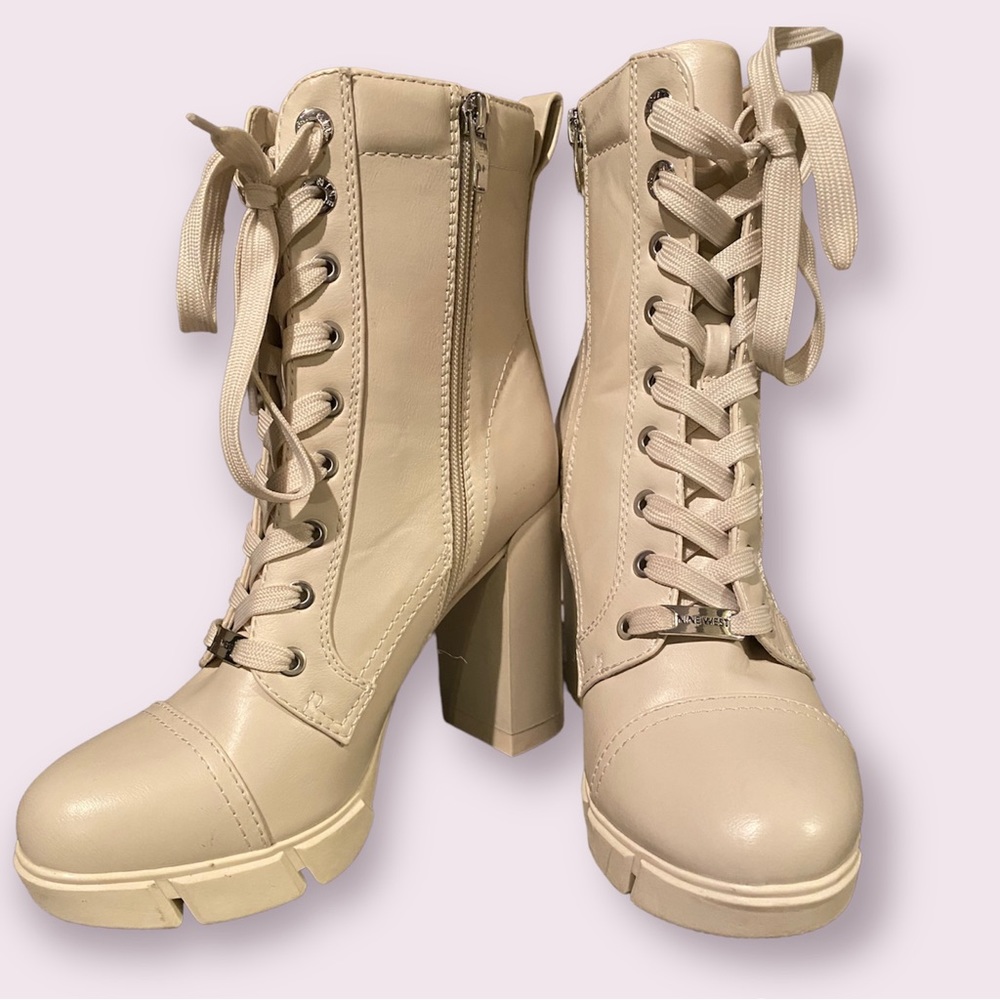 Nine West White Platform Lace Up Boots